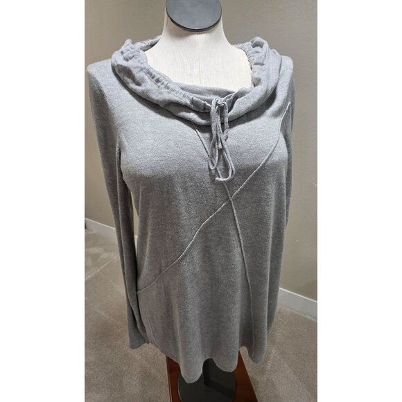 Gray Knit Cowl Neck Sweater With Drawstring Detail Size L - Picture 1 of 6